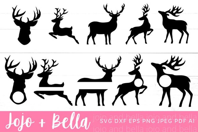 Reindeer Svg Bundle, Reindeer Monogram Svg, Reindeer Split Monogram Svg, Deer Svg, Stag Svg Bundle, Christmas Gift png, Christmas Sign DXF, Christmas Svgs, Christmas Ornament SVG SVG Jojo&Bella 