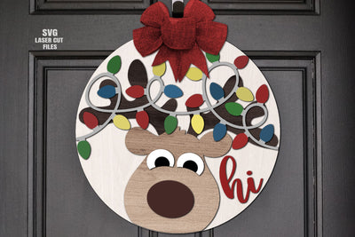 Reindeer SVG Laser Cut Files | Christmas Welcome Sign SVG | Christmas Lights SVG SVG Cloud9Design 