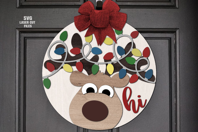 Reindeer SVG Laser Cut Files | Christmas Welcome Sign SVG | Christmas Lights SVG SVG Cloud9Design 
