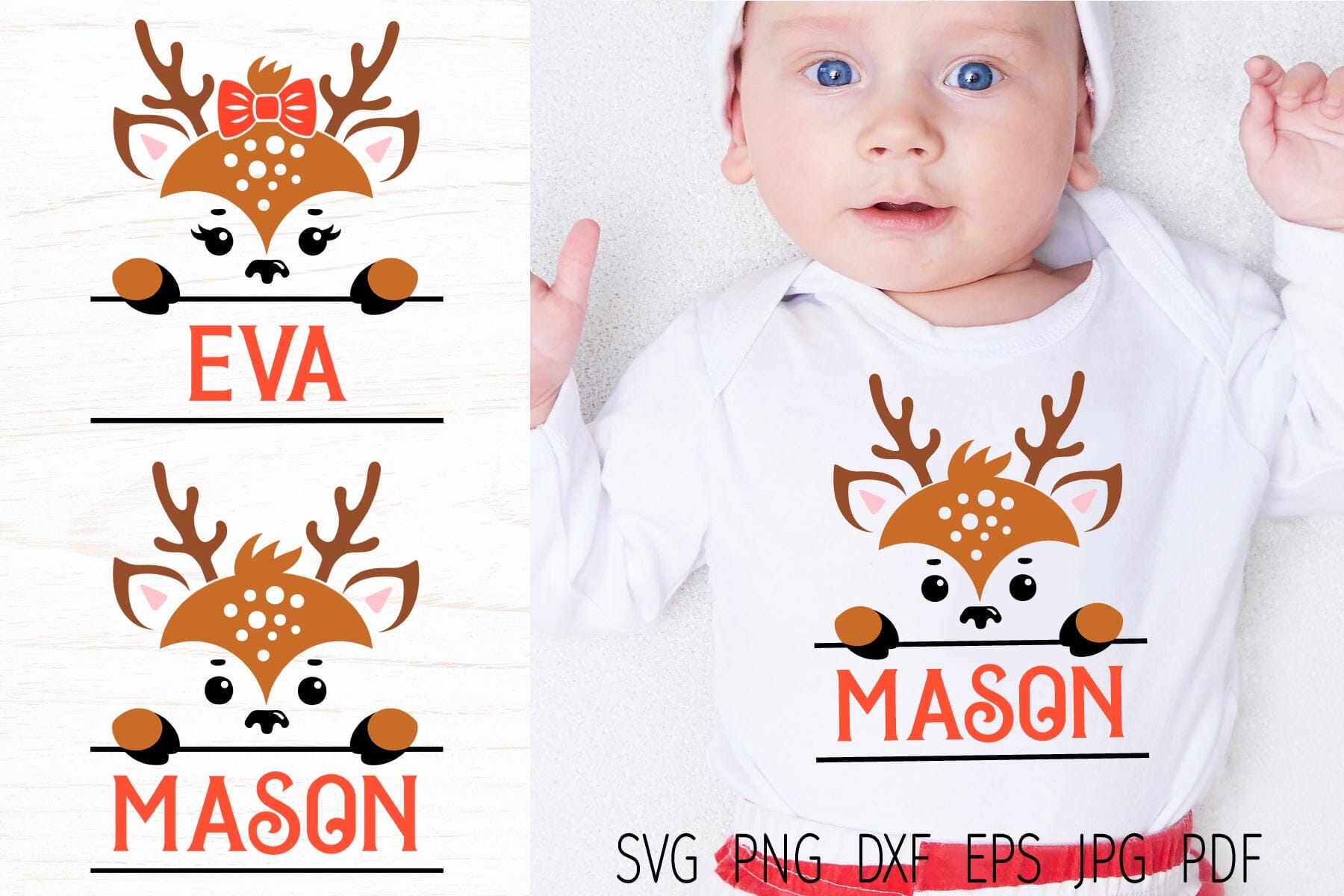 Reindeer svg, reindeer face split monogram, baby reindeer - So Fontsy