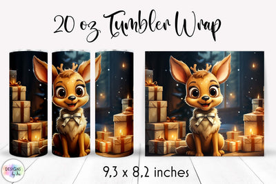 Reindeer with Christmas Gifts Tumbler Wrap 20 oz Sublimation Designs by Ira 