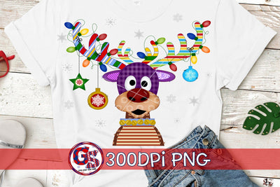 Reindeer with Christmas Lights PNG for Sublimation Sublimation Greedy Stitches 