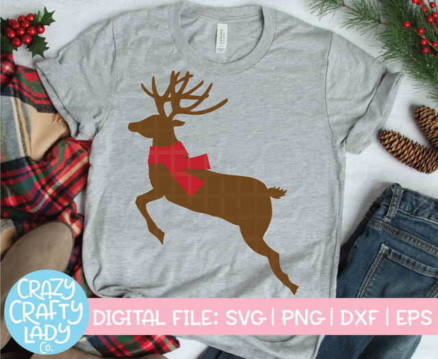 Reindeer with Scarf | Christmas SVG Cut File SVG Crazy Crafty Lady Co. 