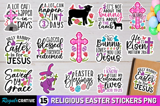 Religious Easter Stickers Png Bundle Sublimation Regulrcrative 