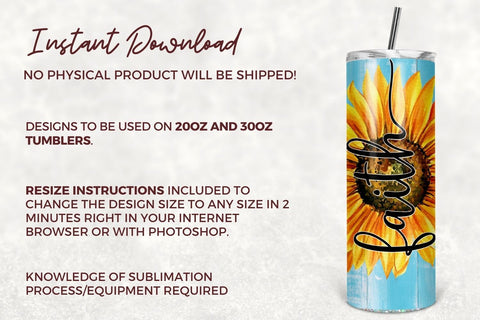 Religious Sunflower Sublimation Tumbler Design, Faith 20oz Skinny Tumbler Wraps Templates - PNG Digital Download Sublimation TumblersByPhill 