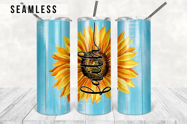 Religious Sunflower Sublimation Tumbler Design, Faith 20oz Skinny Tumbler Wraps Templates - PNG Digital Download Sublimation TumblersByPhill 