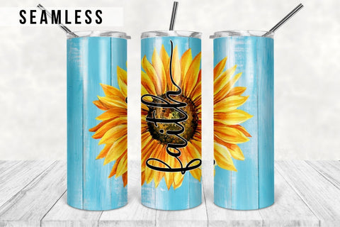 Religious Sunflower Sublimation Tumbler Design, Faith 20oz Skinny Tumbler Wraps Templates - PNG Digital Download Sublimation TumblersByPhill 
