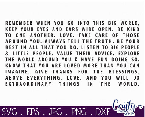 Remember When You Go Into the World SVG SVG Crafty Mama Studios 