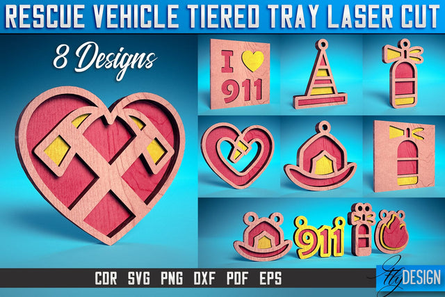 Rescue Vehicle Tiered Tray Laser Cut SVG | Rescue Vehicle Tiered Tray Laser Cut SVG Design | CNC Files SVG Fly Design 