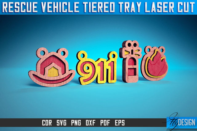 Rescue Vehicle Tiered Tray Laser Cut SVG | Rescue Vehicle Tiered Tray Laser Cut SVG Design | CNC Files SVG Fly Design 