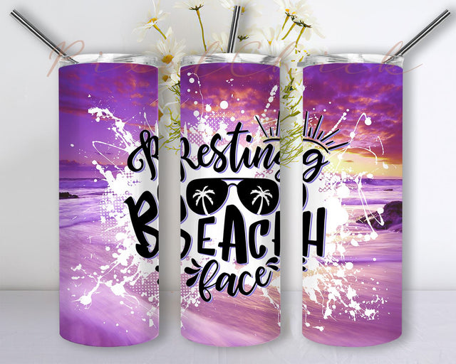 Resting Beach Face Sublimation Tumbler, Beach 20 oz Skinny Tumbler Sublimation Design Template Beach Sunset Tumbler Design Straight & Tapered Digital Download PNG Sublimation PixelChick 