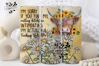 Resting Bitchface 20oz Skinny Tumbler, I'm Sorry If You Find My Face Intimidating Sublimation Design Templates,Straight PNG Digital Download Sublimation sassyprint 