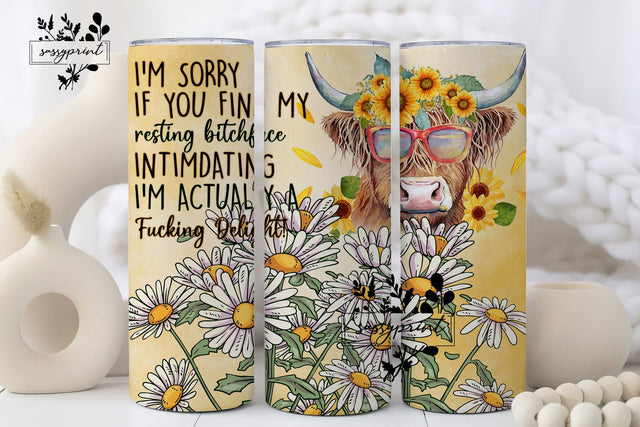 Resting Bitchface 20oz Skinny Tumbler, I'm Sorry If You Find My Face Intimidating Sublimation Design Templates,Straight PNG Digital Download Sublimation sassyprint 