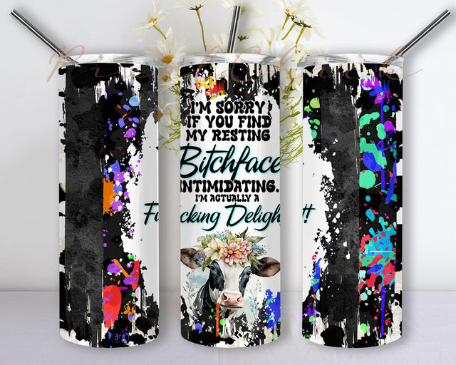 Resting Btchface Cow 20oz Skinny Tumbler Png, Neon, Cowhide, Splatter, Floral, Cowhide Tumbler, Funny Cow Tumbler, Floral Cowhide Tumbler Sublimation PixelChick 