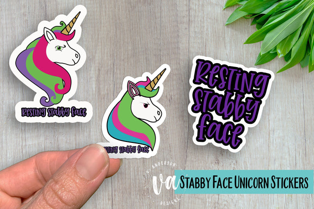 Resting Stabby Face Unicorn Sticker PNGs SVG V. Anderson Designs 