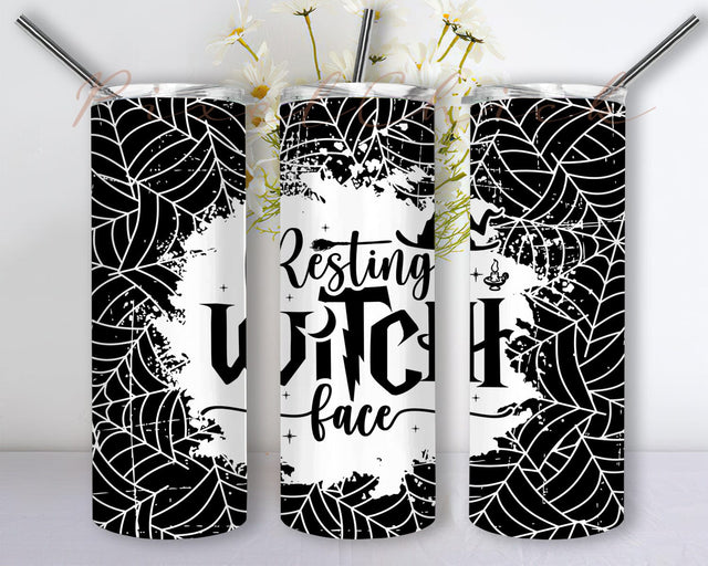 Resting Witch Face 20oz Skinny Tumbler Png, Spider Web Tumbler, Witch Tumbler Wrap Design, Halloween Tumbler, Spooky Season, Glitter Tumbler Sublimation PixelChick 