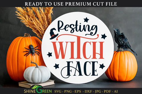Resting Witch Face | Halloween Round Sign, Pillow SVG SVG Shine Green Art 