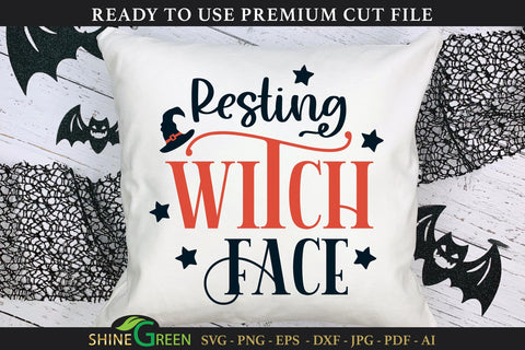 Resting Witch Face | Halloween Round Sign, Pillow SVG SVG Shine Green Art 