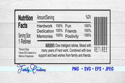 Retiree Nutrition Label SVG Family Creations 