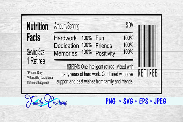 Retiree Nutrition Label SVG Family Creations 