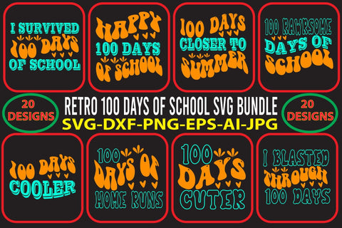 Retro 100 Days Of School SVG Bundle SVG Syaman 