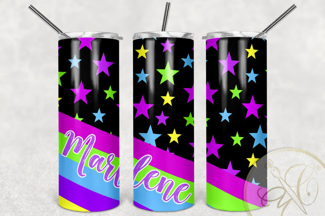 Retro 20oz Skinny Tumbler Sublimation/ 80's, 90's/ Black BG/ Stars Sublimation Marlene Campos 