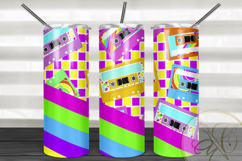 Retro 20oz Skinny Tumbler Sublimation/ 80’s, 90’s/ Cassette/ Neon Sublimation Marlene Campos 