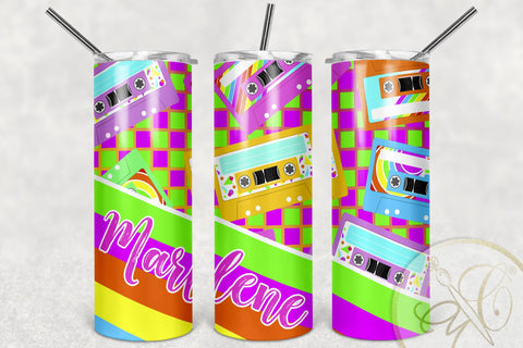 Retro 20oz Skinny Tumbler Sublimation/ 80’s, 90’s/ Neon/ Cassette/ White BG Sublimation Marlene Campos 