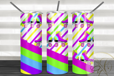 Retro 20oz Skinny Tumbler Sublimation/ 80's, 90's/ Roller Skate/ Neon/ White BG Sublimation Marlene Campos 