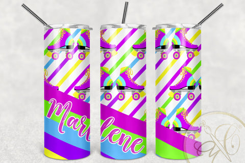 Retro 20oz Skinny Tumbler Sublimation/ 80's, 90's/ Roller Skate/ Neon/ White BG Sublimation Marlene Campos 