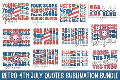 Retro 4th July Quotes Sublimation Bundle Sublimation Rupkotha 