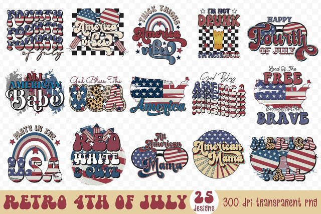 Retro 4th of July PNG Sublimation Bundle Sublimation CraftLabSVG 