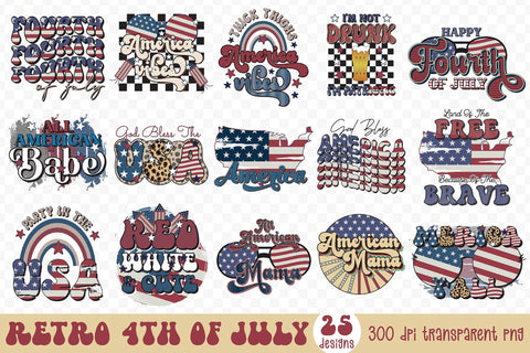 Retro 4th of July PNG Sublimation Bundle Sublimation CraftLabSVG 