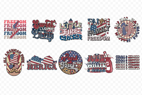 Retro 4th of July PNG Sublimation Bundle Sublimation CraftLabSVG 