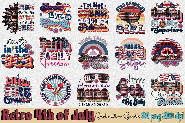 Retro 4th of July PNG Sublimation Bundle Sublimation SVGArt 