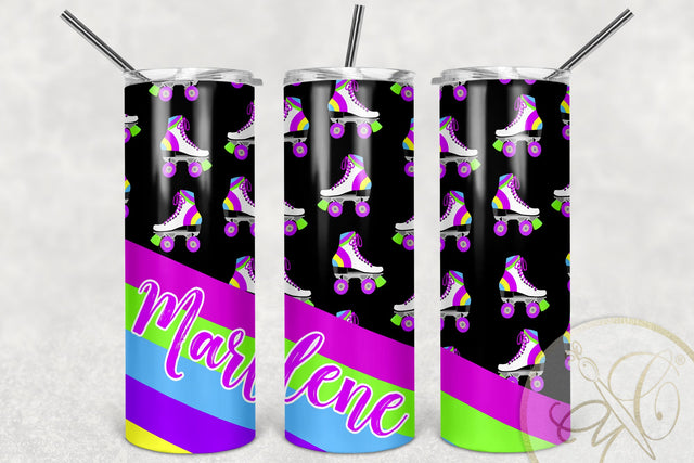 Retro 80's, 90's Roller Skate 20oz Skinny Tumbler Sublimation/ 80’s, 90’s/ Neon Sublimation Marlene Campos 