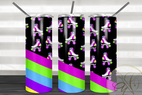 Retro 80's, 90's Roller Skate 20oz Skinny Tumbler Sublimation/ 80’s, 90’s/ Neon Sublimation Marlene Campos 