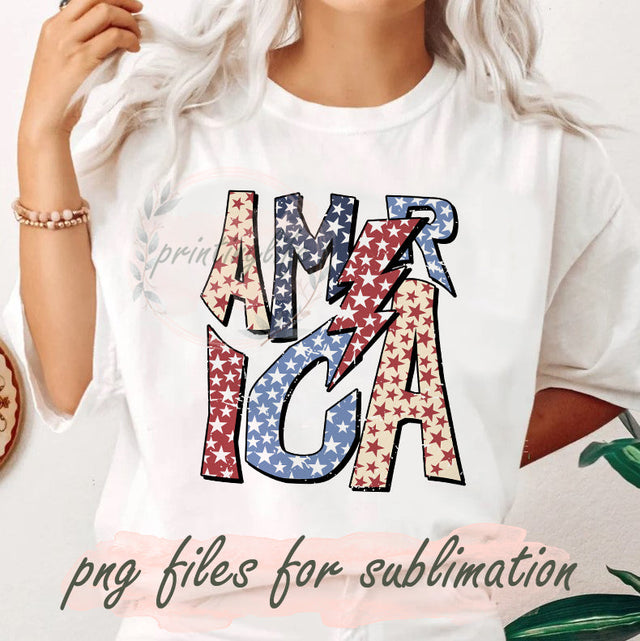 Retro America Design Png, America Lightning Png, Lightning Stars Png, 4th Of July Sublimation Png, Independence Day PNG, Patriotic Sublimation Design, Instant Download Sublimation PrintingLife 