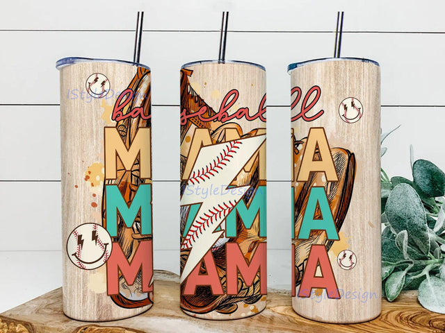 Retro Baseball Mama 20oz Skinny Tumbler Png, Sport Mom Tumbler, Lightning Botl Baseball Mama Tumbler, Mother's Day Png, Baseball Sublimation, Baseball Mom Sublimation iStyleDesign 