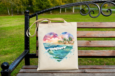 Retro Beach Heart Watercolor Clipart Bundle Sublimation Regulrcrative 