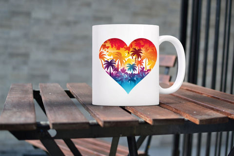 Retro Beach Heart Watercolor Clipart Bundle Sublimation Regulrcrative 