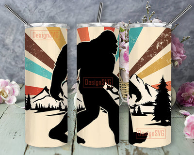 Retro Big Foot Tumbler Design, Sasquatch 20oz Skinny Tumbler, Mountain Bigfoot Tumbler Png, Outdoor Tumbler Wrap, Instant Download Sublimation DesignSVG 