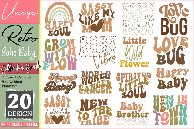 Retro Boho Baby Sublimation Bundle-5 Sublimation Creativeart88 
