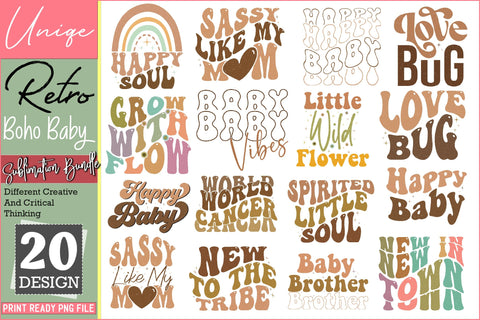 Retro Boho Baby Sublimation Bundle-5 Sublimation Creativeart88 