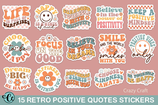 Retro Boho Mental Health sticker bundle, Boho Inspirational Quotes sticker, Retro Positive Quotes sticker, sticker bundle, Motivational Quote sticker SVG Crazy Craft 