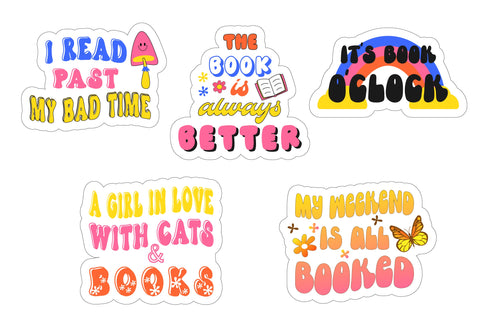 Retro Book Sticker Pack. Book Quotes Bundle PNG SVG Olga Terlyanskaya 