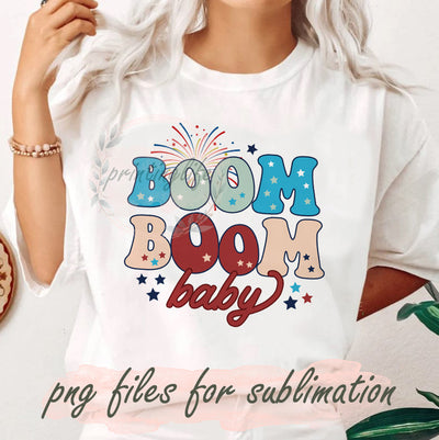Retro Boom Boom Baby Design Png, 4th of July Png, Fireworks Png, Patriotic Boom Boom Sublimation Png, Stars and Stripes, Independence Day Design File, Digital Download Sublimation PrintingLife 