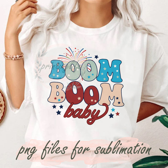 Retro Boom Boom Baby Design Png, 4th of July Png, Fireworks Png, Patriotic Boom Boom Sublimation Png, Stars and Stripes, Independence Day Design File, Digital Download Sublimation PrintingLife 