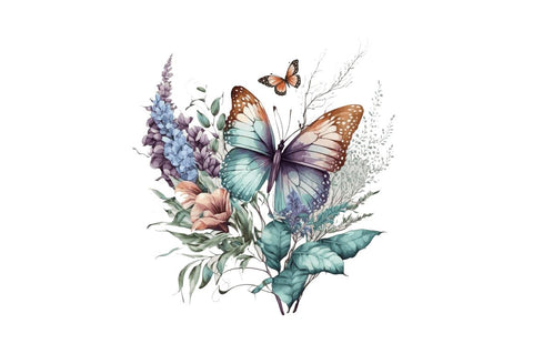 Retro Butterfly Floral clipart Bundle Sublimation Regulrcrative 