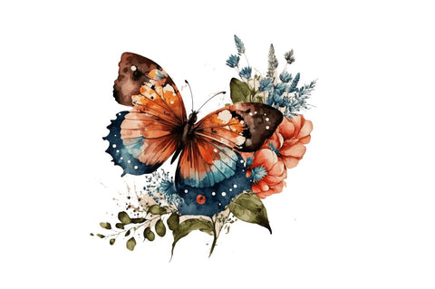 Retro Butterfly Floral clipart Bundle Sublimation Regulrcrative 